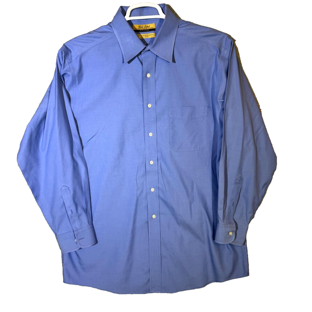 Gold Label Roundtree & York Dress Shirt Men 16.5x33 Blue Fitted 100% Cotton